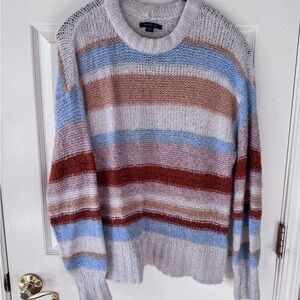 American Eagle Outfitters Striped Sweater in Blue, Brown, and Red